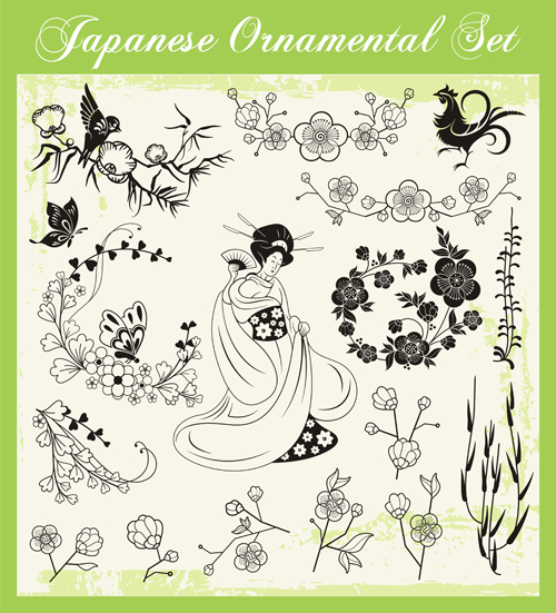 Japanese styles ornaments design vector set 12 styles ornaments Japanese design   