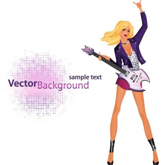 Fashion girl and guitar background vector 05 guitar girl fashion background   