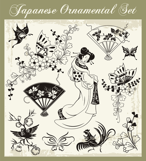 Japanese styles ornaments design vector set 11 styles ornaments Japanese design   