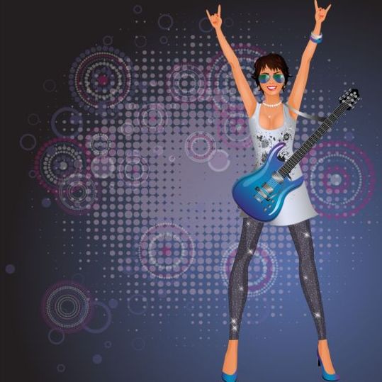 Fashion girl and guitar background vector 04 guitar girl fashion background   