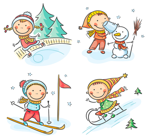 Happy winter children cartoon vector 05 winter happy children cartoon   