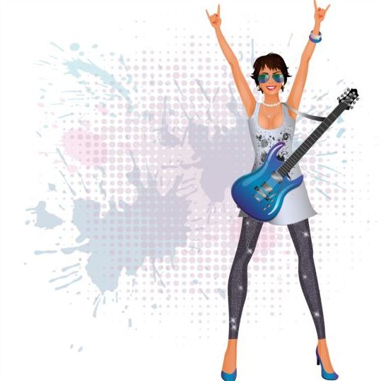 Fashion girl and guitar background vector 03 guitar girl fashion background   