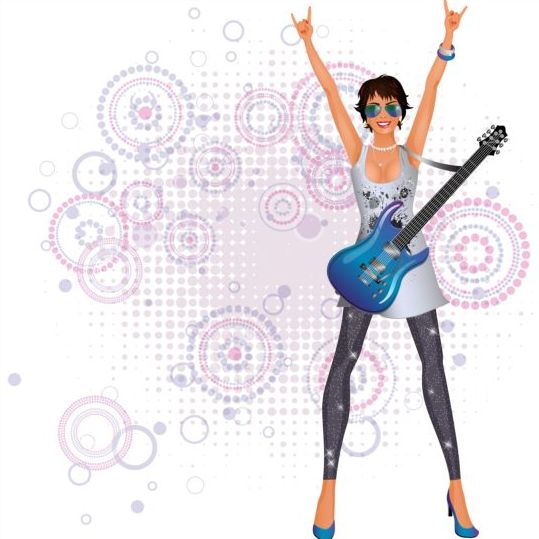 Fashion girl and guitar background vector 02 guitar girl fashion background   