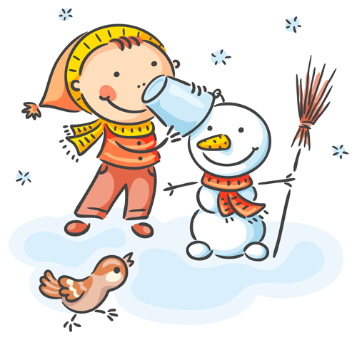 Happy winter children cartoon vector 03 winter happy children cartoon   