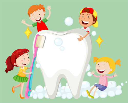 Cartoon children with dental care vector 05 Dental children cartoon care   