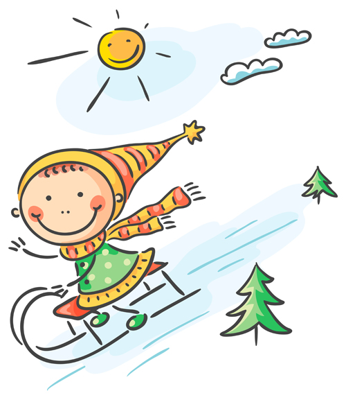 Happy winter children cartoon vector 02 winter happy children cartoon   