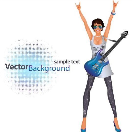 Fashion girl and guitar background vector 01 guitar girl fashion background   