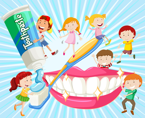 Cartoon children with dental care vector 04 Dental children cartoon care   