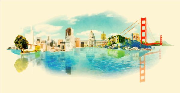 Watercolor san francisco pano vector watercolor san pano francisco   