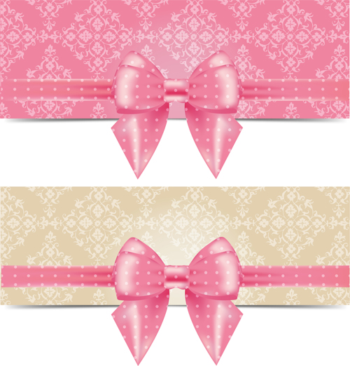 Decor banners with pink bow vector pink decor bow banners   