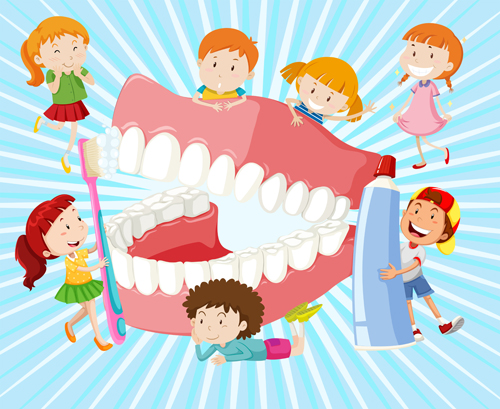Cartoon children with dental care vector 02 Dental children cartoon care   