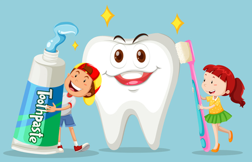 Cartoon children with dental care vector 01 Dental children cartoon care   
