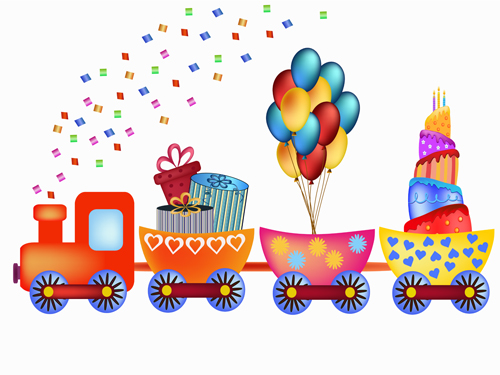 Cartoon train with birthday card vector train cartoon card birthday   