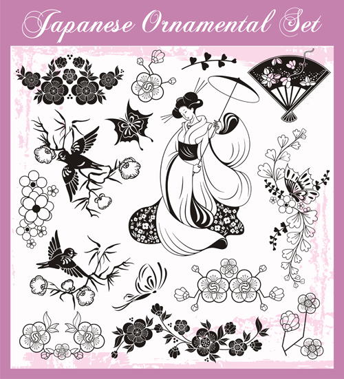 Japanese styles ornaments design vector set 01 styles ornaments Japanese design   