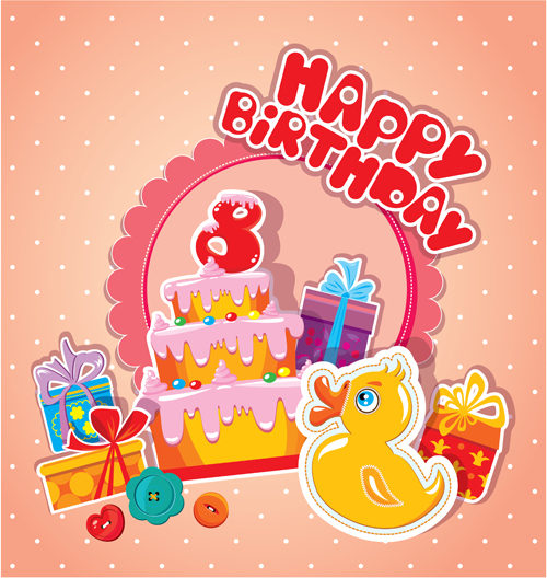 Baby birthday card with cake vector material 08 card cake birthday baby   