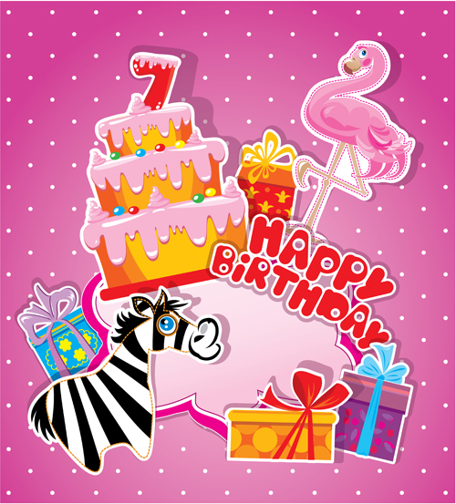 Baby birthday card with cake vector material 07 card cake birthday baby   