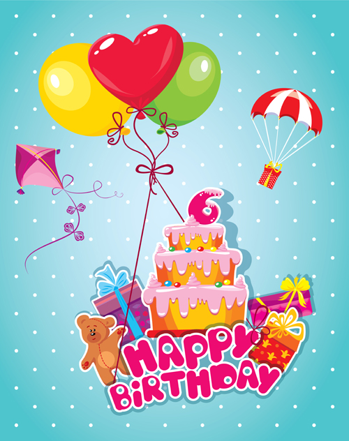 Baby birthday card with cake vector material 06 card cake birthday baby   