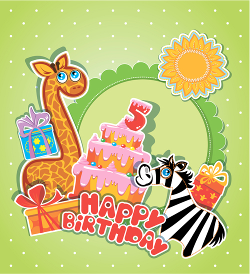 Baby birthday card with cake vector material 05 card cake birthday baby   