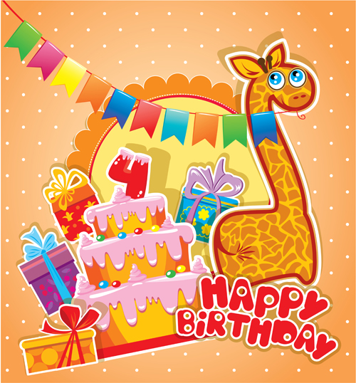 Baby birthday card with cake vector material 04 card cake birthday baby   