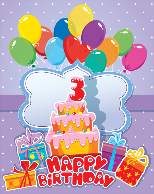 Baby birthday card with cake vector material 03 card cake birthday baby   