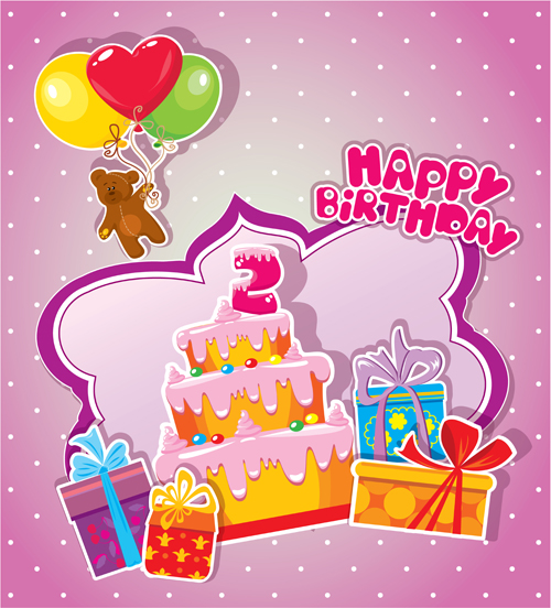 Baby birthday card with cake vector material 02 card cake birthday baby   