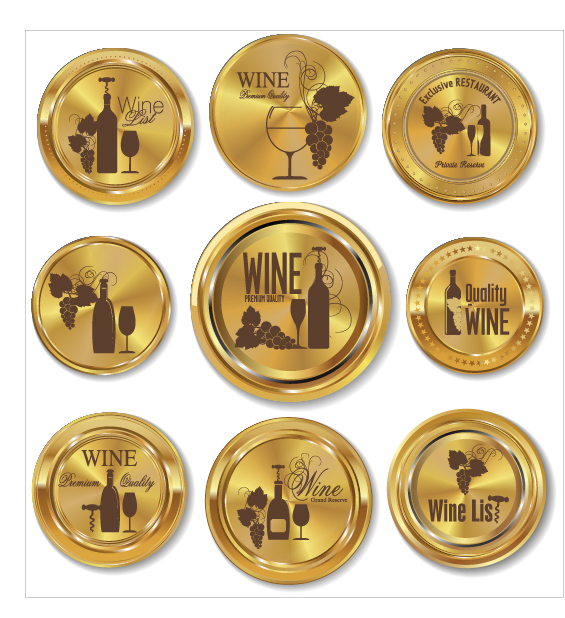 Golden badges wine design vector golden design badges   