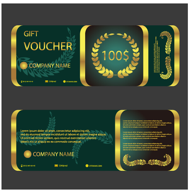 Golden with green gift voucher template vector template green golden gift   