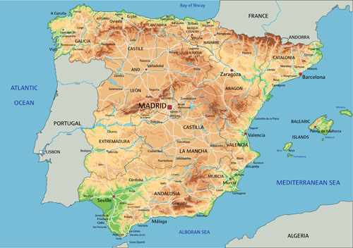 Spain physical map vector graphics Spain physical map   