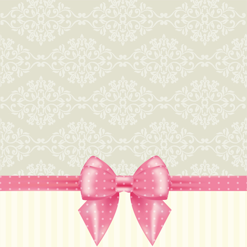 Ornate background with pink bow vector pink ornate bow background   