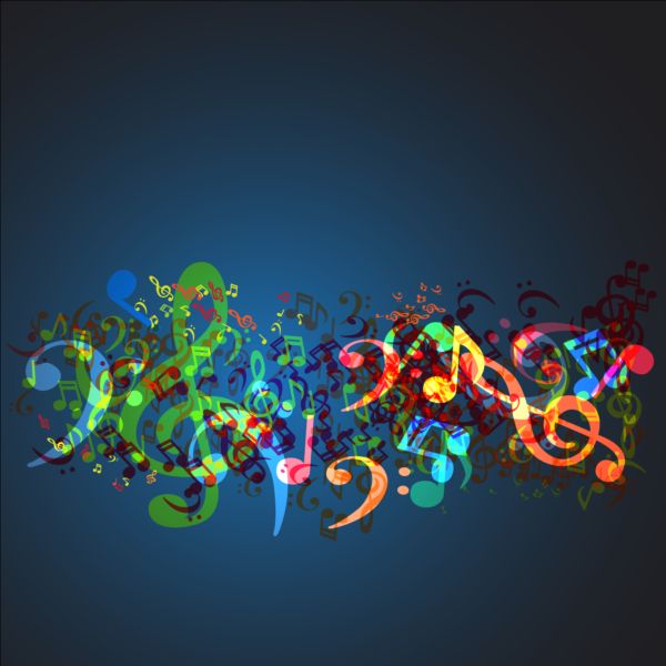 Colored music notes with blue background vector notes music colored blue background   