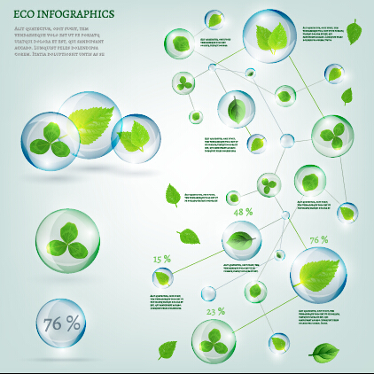 Eco Infographics and leaves bubble vector 14 leaves infographics eco bubble   