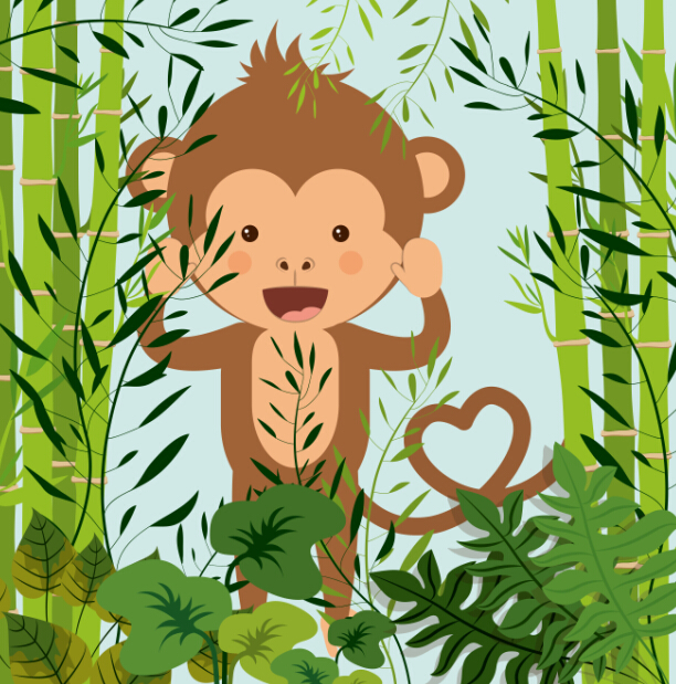 Cute monkey with bamboo vector 05 monkey cute bamboo   