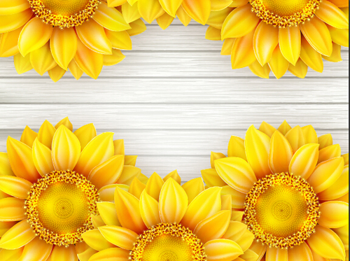 Beautiful sunflowers with wooden background vector 08 wooden sunflowers beautiful background   