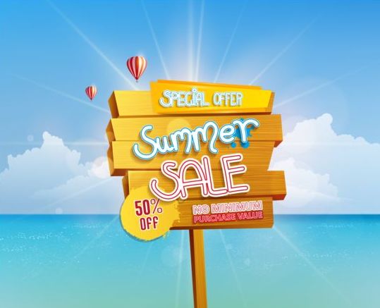 Summer sea background and wooded billboard vector 03 wooded summer sea billboard background   