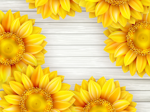 Beautiful sunflowers with wooden background vector 07 wooden sunflowers beautiful background   