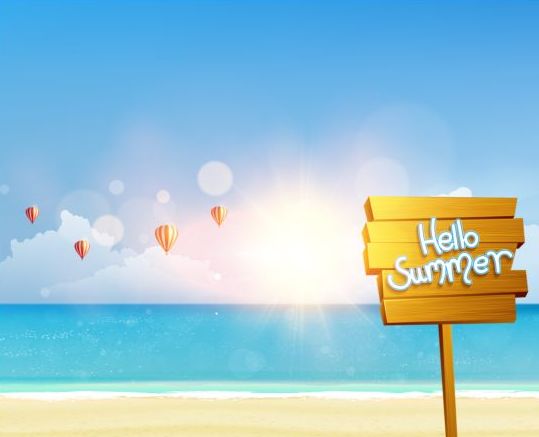 Summer sea background and wooded billboard vector 01 wooded summer sea billboard background   