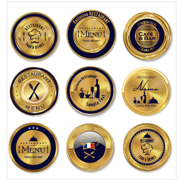 Gold and dark blue restaurant labels vector restaurant labels gold dark blue   
