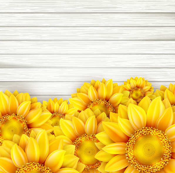 Beautiful sunflowers with wooden background vector 04 wooden sunflowers beautiful background   