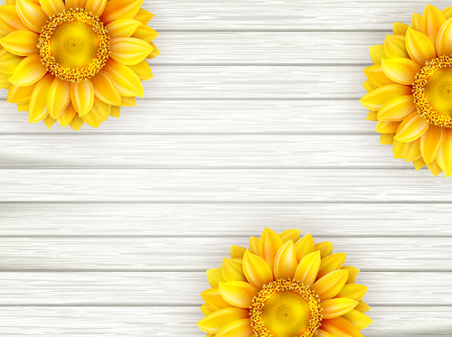 Beautiful sunflowers with wooden background vector 03 wooden sunflowers beautiful background   