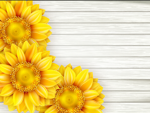 Beautiful sunflowers with wooden background vector 02 wooden sunflowers beautiful background   