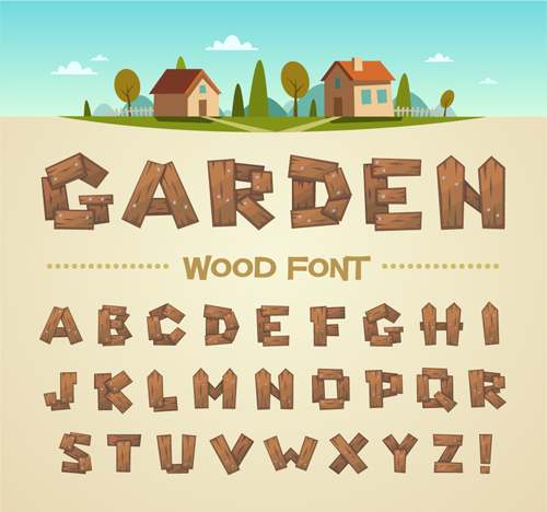 Vintage wood fonts vector material wood vintage fonts   