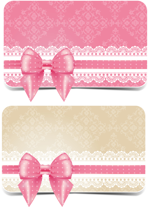 Lace with pink bow business card vector pink lace card business bow   