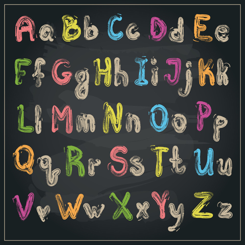 Colored chalk alphabet vector material colored chalk alphabet   