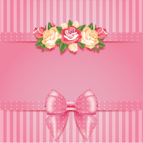 Flower with pink bow card vector 03 pink flower card bow   