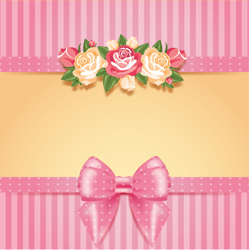 Flower with pink bow card vector 02 pink flower card bow   