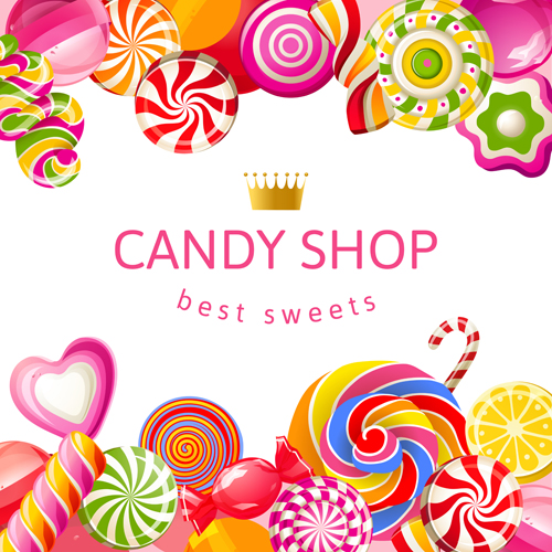 Candy shop background with crown vector 05 shop crown candy background   