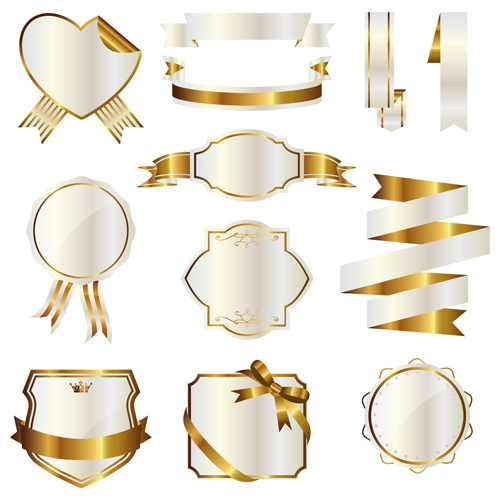 Golden with white frame labels and ribbon 01 ribbon labels golden frame   