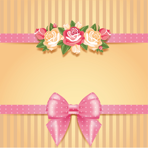 Flower with pink bow card vector 01 pink flower card bow   