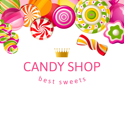 Candy shop background with crown vector 04 shop crown candy background   