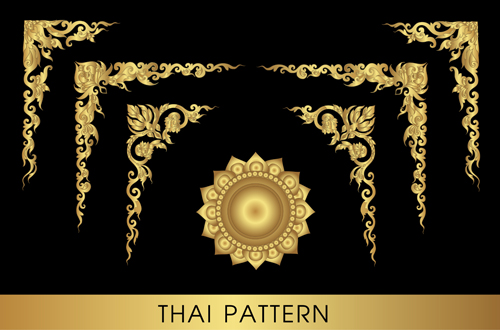 Golden thai ornaments art vector material 16 thai ornaments golden   